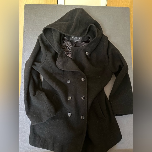 Y2K London Fog Double Breasted Black Peacoat - Picture 1 of 6